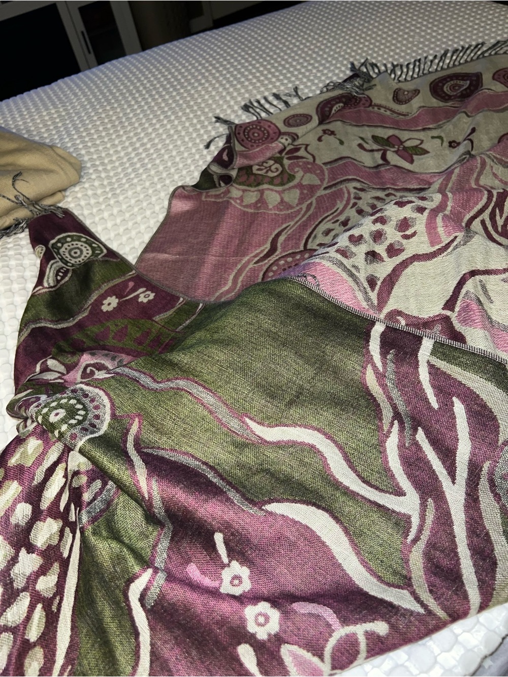 Bohemian Floral Pattern Scarf / Wrap - Pink & Green 80”x50”